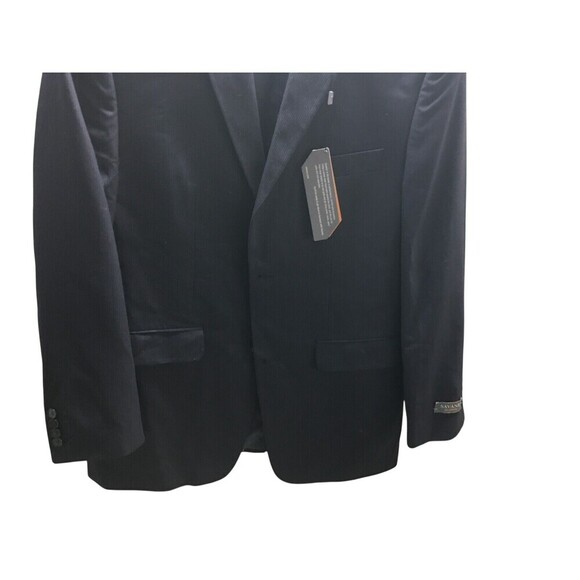 Savane Suit Jacket Men's Size 42 Long Black Blue Pinstripes Travel Intelligence - Picture 4 of 9